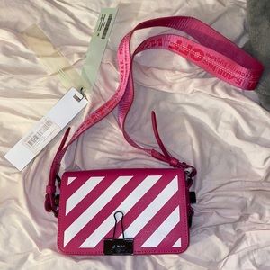 Off White Pink Mini Diagonal Flap Bag